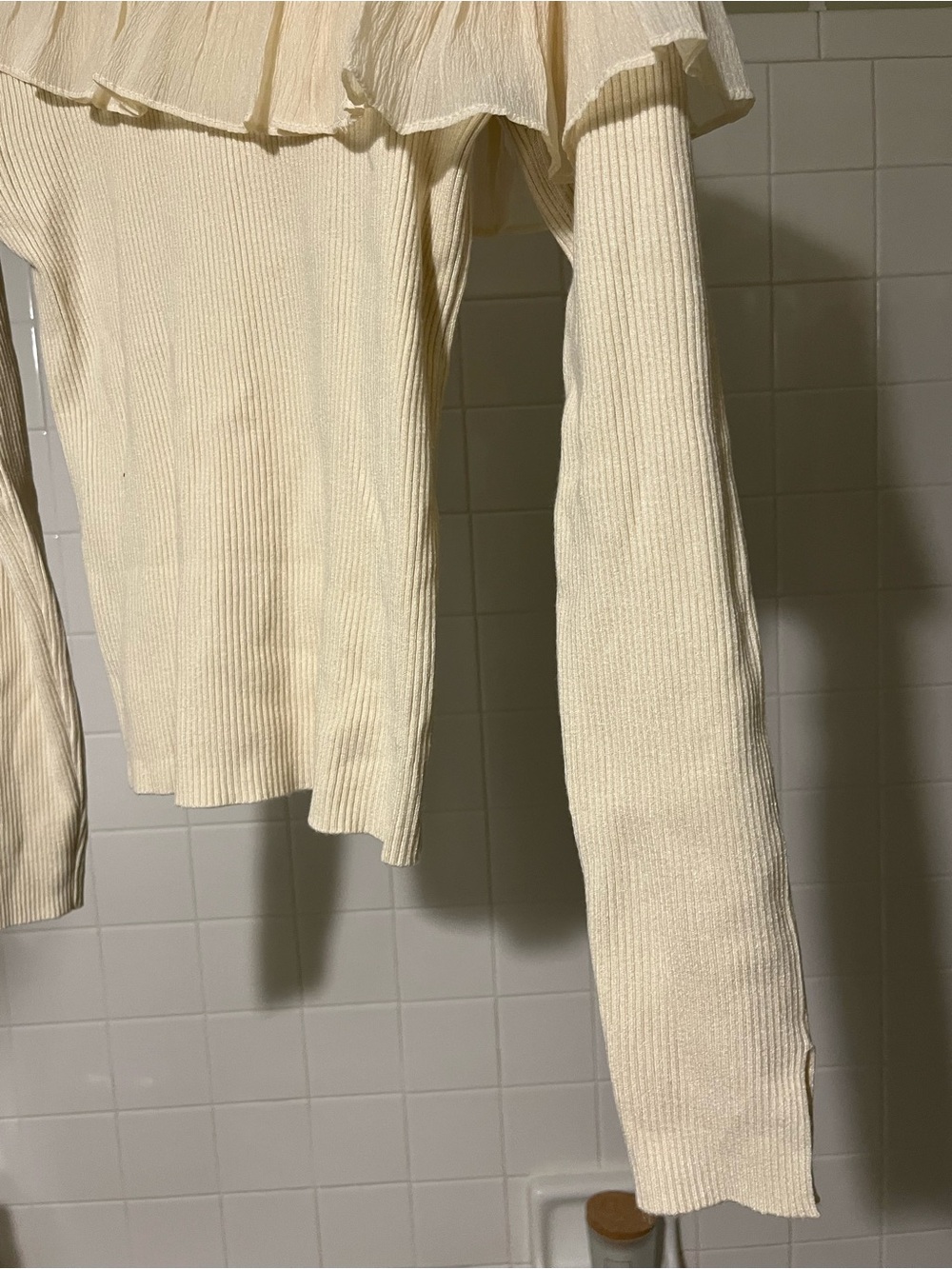 Cream Ruffle Accent Ribbed Sweater - Women's - Picture 4 of 11